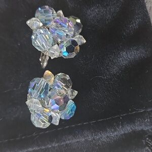 Vintage Coro Austrian Crystal Clip-on AB - aurora Borealis Clip On Earrings